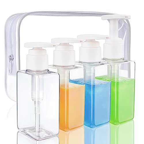 Hethyo Travel Bottles Travel Accessories Toiletries 4 Pack 3.7oz/110ml Travel Shampoo And Conditioner Bottles Empty Plastic Pump Bottle Dispenser Travel Size Bottles (4blank clear)