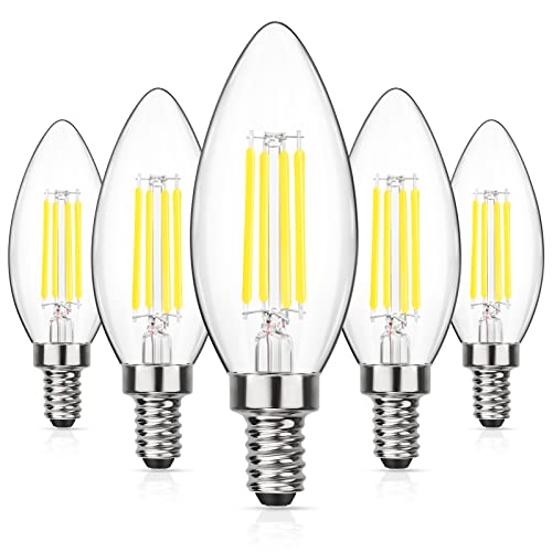 MAXvolador Dimmable E12 Candelabra LED Light Bulbs 60W Equivalent, Daylight White 5000K, 600LM LED Chandelier Bulb, B11 Candle Light Bulbs, Pack of 5