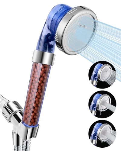 Luxsego Filtered Shower Head for Hard Water, High Pressure 3 Modes Shower Heads with Handheld Spray, Water Softener Showerhead Set with Mineral Beads to Remove Chlorine & Fluoride for Dry Hair & Skin