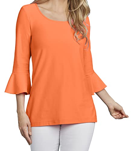 JudyP Women's 3/4 Flounce Sleeve Scoop Neck Tunic XS CRC-Creamsicle