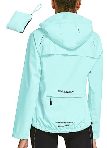 BALEAF Women's Rain Jackets Waterproof Windbreaker Windproof Lightweight Running Cycling Jackets Reflective Packable Hooded Spring Green M