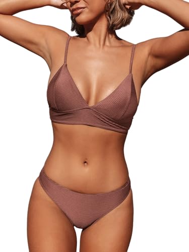 CUPSHE Women's Bikini Triangle Sexy Solid Two Piece Bathing Suit,S Brick Red