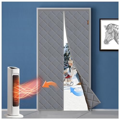 MAGZO Magnetic Thermal Insulated Door Curtain, Fits Door Size 32' x 80', Upgraded Oxford Cloth Filled with Thicken Cotton, Attic Door Screen Insulation Cover Blanket for Winter Window Doorways-Grey