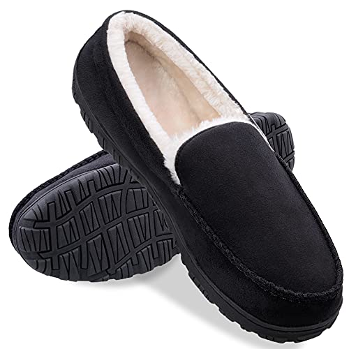 shoeslocker Men Slippers Indoor Outdoor Anti-Slip Slippers for Men Warm Plush Black Size 11