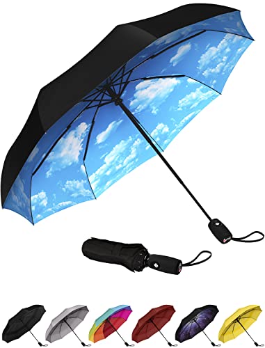 Repel Umbrella Windproof Travel Umbrellas for Rain - Easy Auto Open Close, Durable & Compact Umbrella, Strong Fiberglass Frame, Waterproof Canopy - Backpack, Purse, Portable, Black Umbrella for Travel