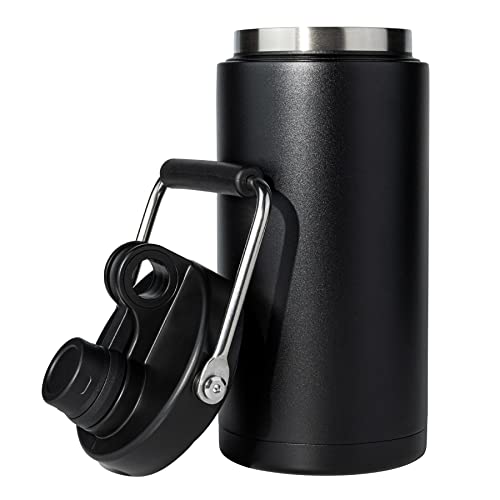 Kerilyn Half Gallon Water Bottle Insulated, 64oz Stainless Steel Water Jug With Handle and Wide Mouth Water Flask Sweat-Proof, Half Gallon Vacuum Double Walled Jug for Sports, Outdoors, Black