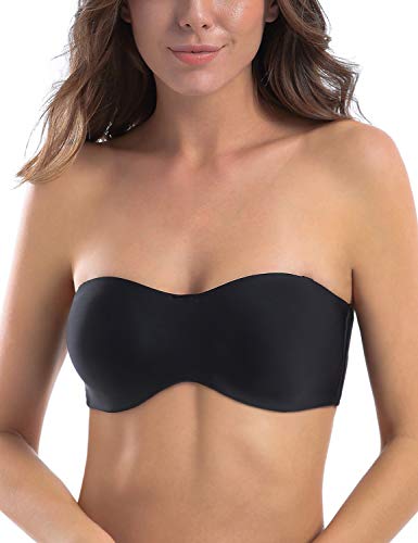 MELENECA Women's Strapless Bra for Large Bust Minimizer Unlined Bandeau with Underwire Black 36DD