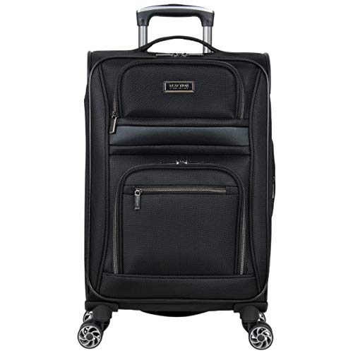 Kenneth Cole REACTION Rugged Roamer Lightweight Softside Expandable 8-Wheel Spinner Luggage, Black, 20-Inch Carry-On