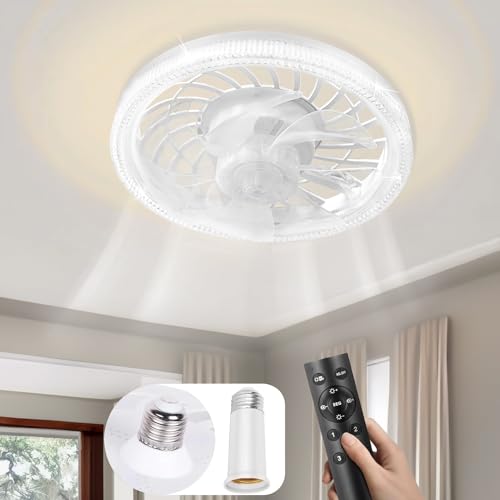 GYTBL Small Ceiling Fan With light and Remote & Extender - Socket Fan Light Dimmable Modern 12inch Ceiling Fans with Lights Low Profile Ceiling Fans Lights for Bedroom, Kitchen, Dining Room, Home