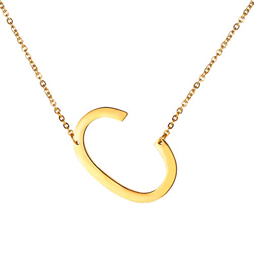 U7 Women Initial Necklace 18K Gold Plated Name Chain Statement Sideways Letter C Necklace