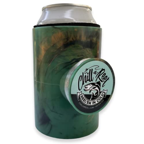 Chill-N-Reel Fishing Can Cooler (from Shark Tank) | Hard Shell Drink Holder with Hand Line Reel Attached | Fits Any Standard Insulator Sleeve or Coozie | Unique Fun Fishing Gift