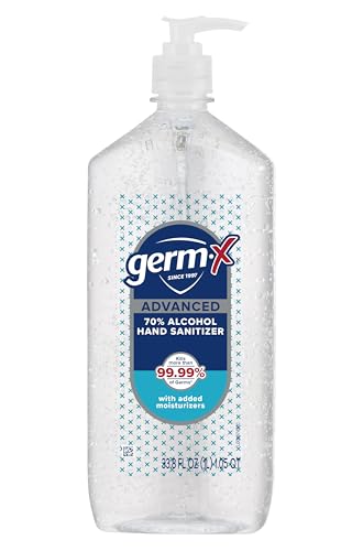Germ-x Advanced Hand Sanitizer, Moisturizing Clear Gel, Instant and No Rinse Formula, Large Family Size Pump Bottle, Back to School Supplies, 34 Fl Oz (1 Liter)