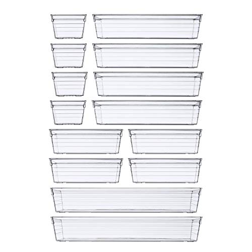DCA 14 PCS Clear Plastic Drawer Organizer Tray for Makeup, Kitchen Utensils, Jewelries and Gadgets