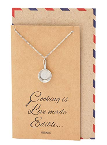 Quan Jewelry Handmade Pan Pendant Necklace, Gifts for Chefs, Gift for Bakers Mom and Cooking Lovers. Tiny Kitchen Stainless Steel Pastry Maker, Gifts for Mom on Mother's Day & Christmas