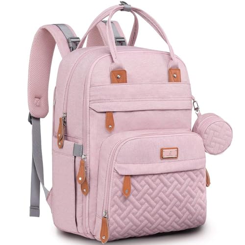 BabbleRoo Diaper Bag Backpack - Baby Essentials Travel Tote Multi function Waterproof Bag, with Changing Pad, Stroller Straps & Pacifier Case Unisex, Pink