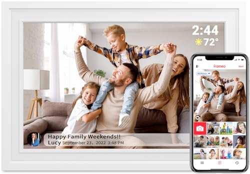 Frameo 10.1 Inch Smart WiFi Digital Photo Frame, Auto-Rotate,1280x800 HD IPS Touchscreen Digital picture Frame, Wall Mountable, Share Photos via Frameo APP, Surprise for Dad, Mom, Friends, White