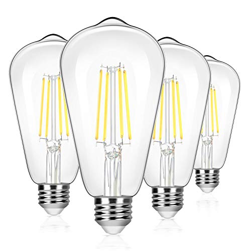 4-Pack Vintage 8W ST64 LED Edison Light Bulbs 100W Equivalent, 1400Lumens, 5000K Daylight White, E26 Base LED Filament Bulbs, CRI 90+, Antique Glass Style Great for Home, Bedroom, Office, Non-Dimmable