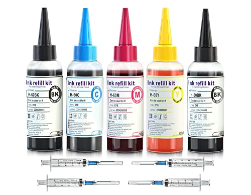 Juyudow Ink Refill Kit Compatible for HP Printer Cartridge (5 Bottles x 100ml) 21 22 564 60XL 61XL 62XL 63XL 711 94 95 96 901XL 902XL 920 932 933 934 940 950XL 951XL 952XL 970 971