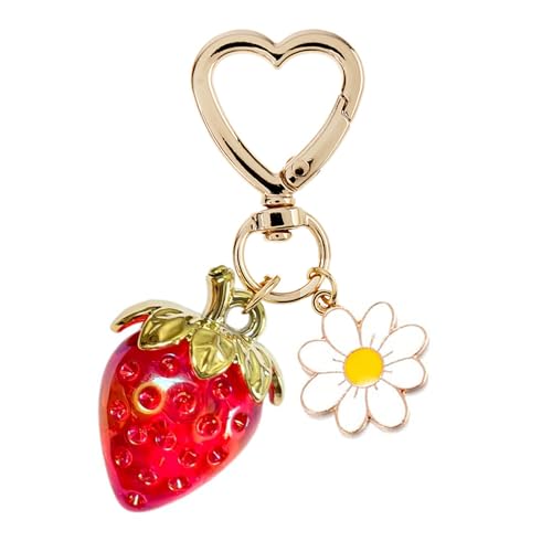 Agromusk Cute Strawberry Keychain,Bag Charms,Kawaii Heart Flower Daisy Key chains Accessories Decor for Girls Purse Gift (Red)