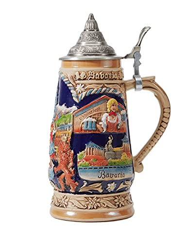HAUCOZE Beer Stein Mug German Munich Bavarian Stanley Viking Tankard with Petwer Lid Birthday Gifts 1.0 Liter