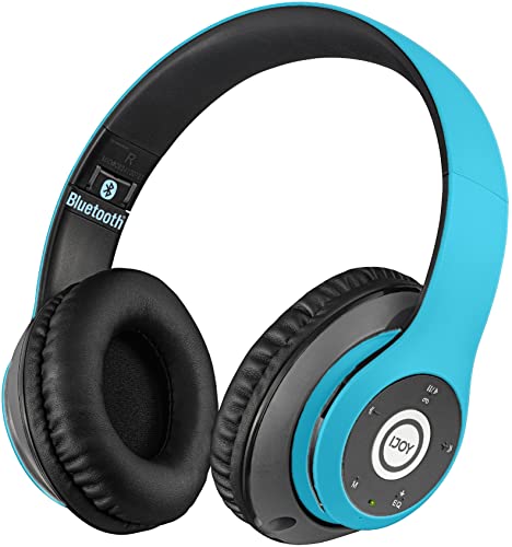 iJoy Bluetooth Headphones Over Ear, Wireless and Wired Foldable Headset Built-in Microphone, FM, Micro SD Card Slot - (Blue) Adults Kids Boys