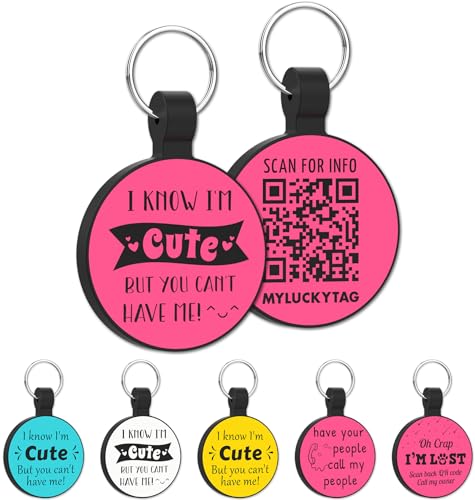 MYLUCKYTAG QR Code Silicone Pet ID Tag Dog Cat Tag, Online Pet Profile, Pet Location Alert Email, Digital Pet Tag, Quiet Dog Tag, Durable Pet ID, Dog Collar Tag, Engraved Pet Tag
