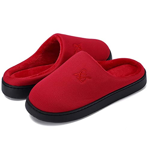 landeer Women's and Men's Memory Foam Slippers Casual House Shoes (Red,Women11-12/Men9-10)