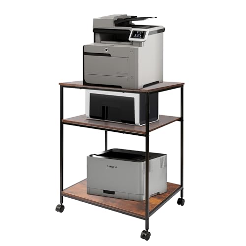 EMERIT Large Printer Stand, 23.6' W x 18.9' D x 31.5' H Printer Table with Storage, 3 Tier Rolling Laser Printer Cart with Wheels for Home Office- Support 100 LBS Each Tier