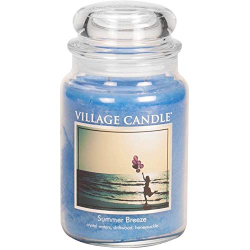 Village Candle Summer Breeze Large Glass Apothecary Jar, Scented Candle, 21.25 Oz, Blue