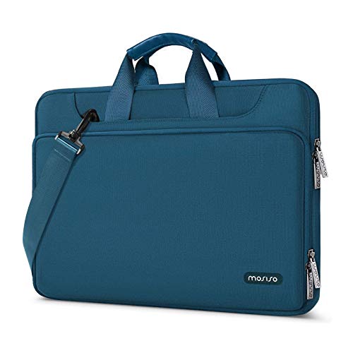 MOSISO 360 Protective Laptop Shoulder Bag Compatible with MacBook Air/Pro, 13-13.3 inch Notebook, Compatible with MacBook Pro 14 inch M3 M2 M1 2023-2021,Matching Color Sleeve with Belt, Teal Green