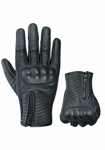 Moto5 Full Finger Leather Motorcycle Gloves for Men Touch Screen Gloves Premium Street Motorcycle Durable Protective Cruiser Biker Gel Black Leather Gloves (Black, Large)