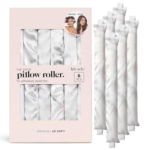 Kitsch Satin Pillow Rollers for Hair - Soft Rollers for Hair | Softer than Silk Rollers for Hair Styling | Holiday Gift | Satin Rollers for All Hair Types | Heatless Satin Hair Curler - 6pc (Marble)