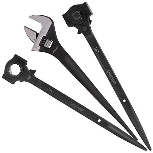 Lichamp 3pcs Spud Wrench Set, Include 12 inch Spud Wrench, 3/8' x 1/2' Dual Head Ratchet Spud Wrench and 3/4' x 7/8' Dual Socket Scaffold Wrench