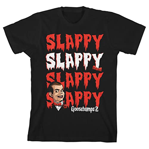 Bioworld Goosebumps Slappy Repeat Text Boy's Black T-Shirt-M