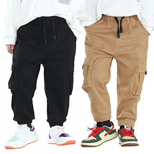 MINI PANDA Toddler Pants, Black Pants Toddler Boys or Girls, Little Boy Pants 2-Pieces (4T, Black,Khaki)