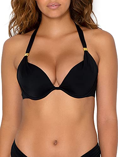 Smart & Sexy womens Swim Secret Mega Push-up Halter Bikini Top, Black Hue, 36B US