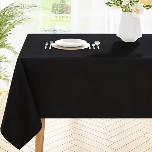 smiry Rectangle Table Cloth, Waterproof Anti-Scratch Polyester Tablecloth, Decorative Washable Fabric Table Cover for Dining, Buffet, Parties and Outdoor, 60x84, Black