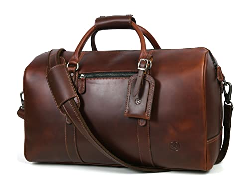 Leather Travel Duffel Bag | Gym Sports Bag Airplane Luggage Carry-On Bag | Gift for Father's Day By Aaron Leather Goods (Chestnut II) 20 x 11 x 9 Inch
