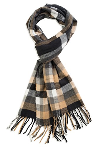 VERONZ Soft Classic Cashmere Feel Winter Scarf, Beige Plaid