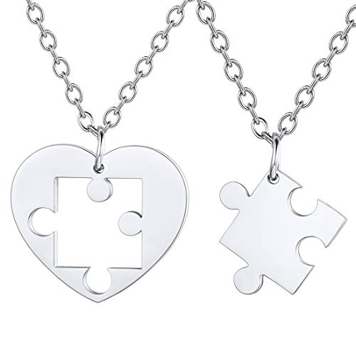 U7 Heart Necklace His Her Set of 2 Couple Jewelry Stainless Steel Puzzle Pendant Couple Necklace