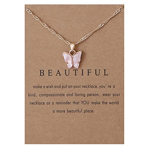 Colorful Acrylic Butterfly Pendant Necklace Bohemian Adjustable Retro Card Clavicle Chain Insect Animal Necklace for Women Girl Teen Friend Friendship Party Jewelry Gift-12 pink-black
