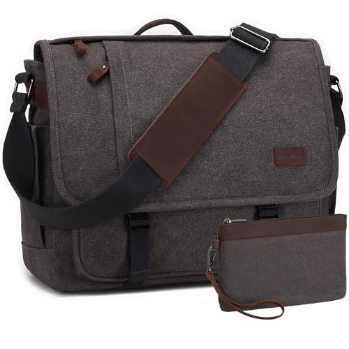 Nerlion Messenger Bag for Men 17-17.3 Inch Laptop Bag Canvas Water-resistant Computer Bag Shoulder Bag School Work Briefcase Bookbag for College (Gray)