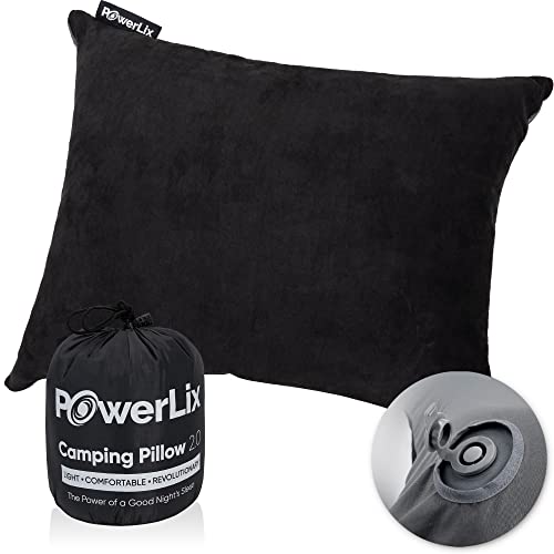 POWERLIX Travel Camping Pillow - Memory Foam & Inflatable - Removable Machine Washable Cover for Stomach and Side Sleeper, Adults Kids, Outdoor Camping Backpacking Hiking Car Essential Gear