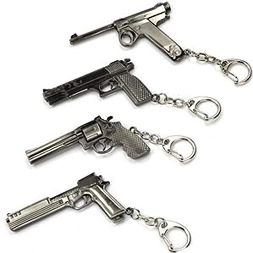 Mallofusa Pack of 4 Pcs of Mini Metal Shooting Gun Model Keychain Pendant Key Ring Sniper Rifle Pendant (502#003#747#664)