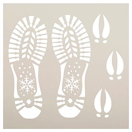 Santa Boot Reindeer Hoof Print Stencil by StudioR12 | Craft DIY Christmas Holiday Home Decor | Paint Wood Sign | Reusable Mylar Template | Select Size (9 x 9 inches)