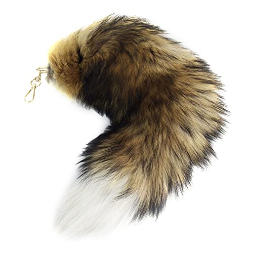 Fluffy Black Fox Tail Keychain 17 inches Real Fur Tails Costume Cosplay Toy Handbag Accessories Key Chain Ring Hook Tassels (sunny)