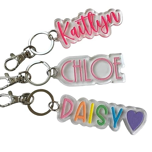Katartizo Personalized Colorful Acrylic Name Tag Custom Print Engraved Keychain Used on Backpack, Lunch Box, Beach Bag, Luggage, Sports Bag Gift Back to School, Kids Birthday Present