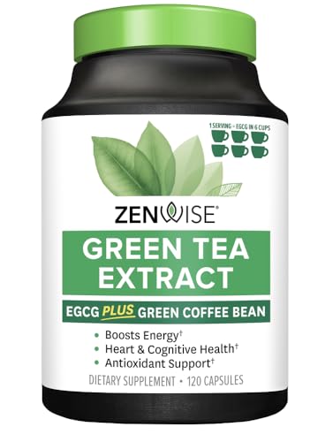 Zenwise Health Green Tea Extract with EGCG & Green Coffee Bean - Antioxidant & Immune Supplement –Metabolism Support + Heart & Brain Health+Memory Boost - 120 Count