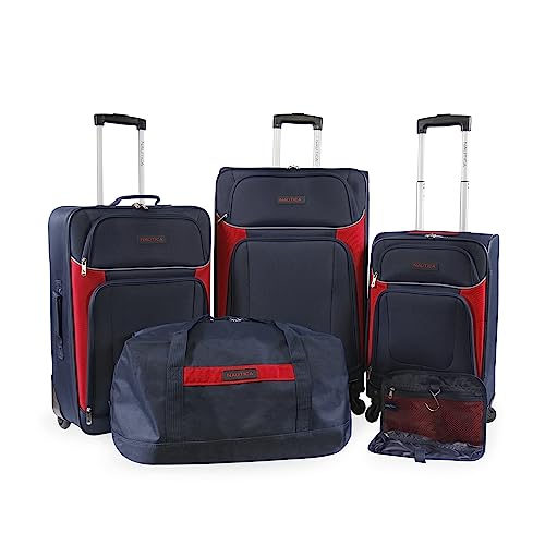 NAUTICA Oceanview 5pc Softside Luggage Set, Navy/RED
