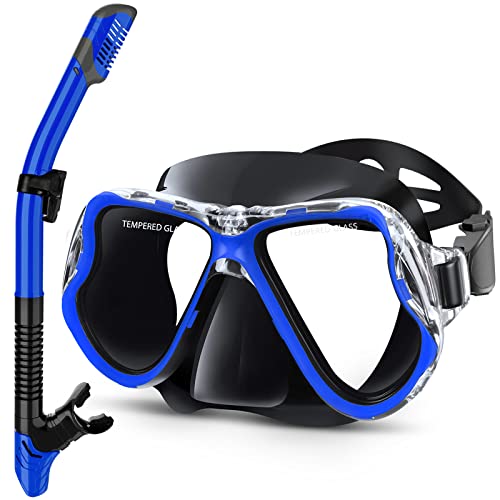 Greatever Dry Snorkel Set,Panoramic Wide View,Anti-Fog Scuba Diving Mask,Professional Snorkeling Gear for Adults